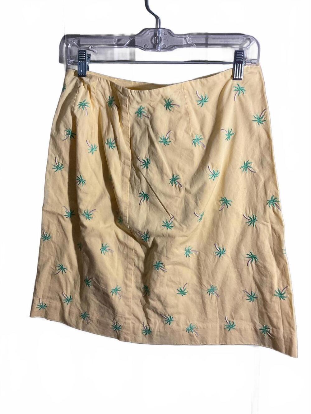 Talbots Knee Lenght Whimsical Palm Embroidered Skirt - Size 8 - Bright Yellow